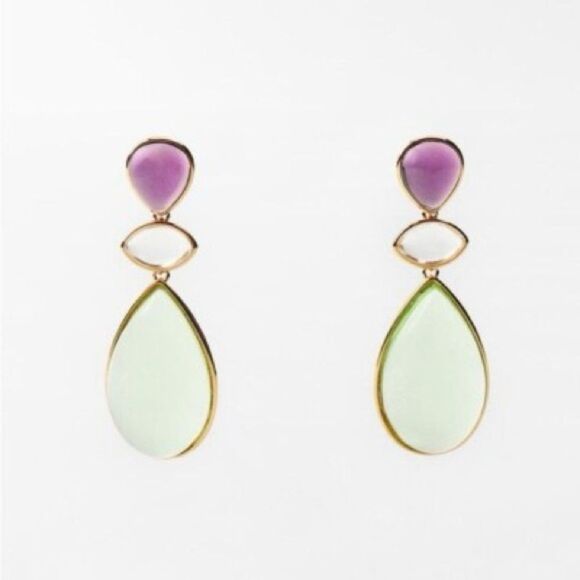 Elegant Gold and Purple Drop Earrings A917 - Picture 1 of 3